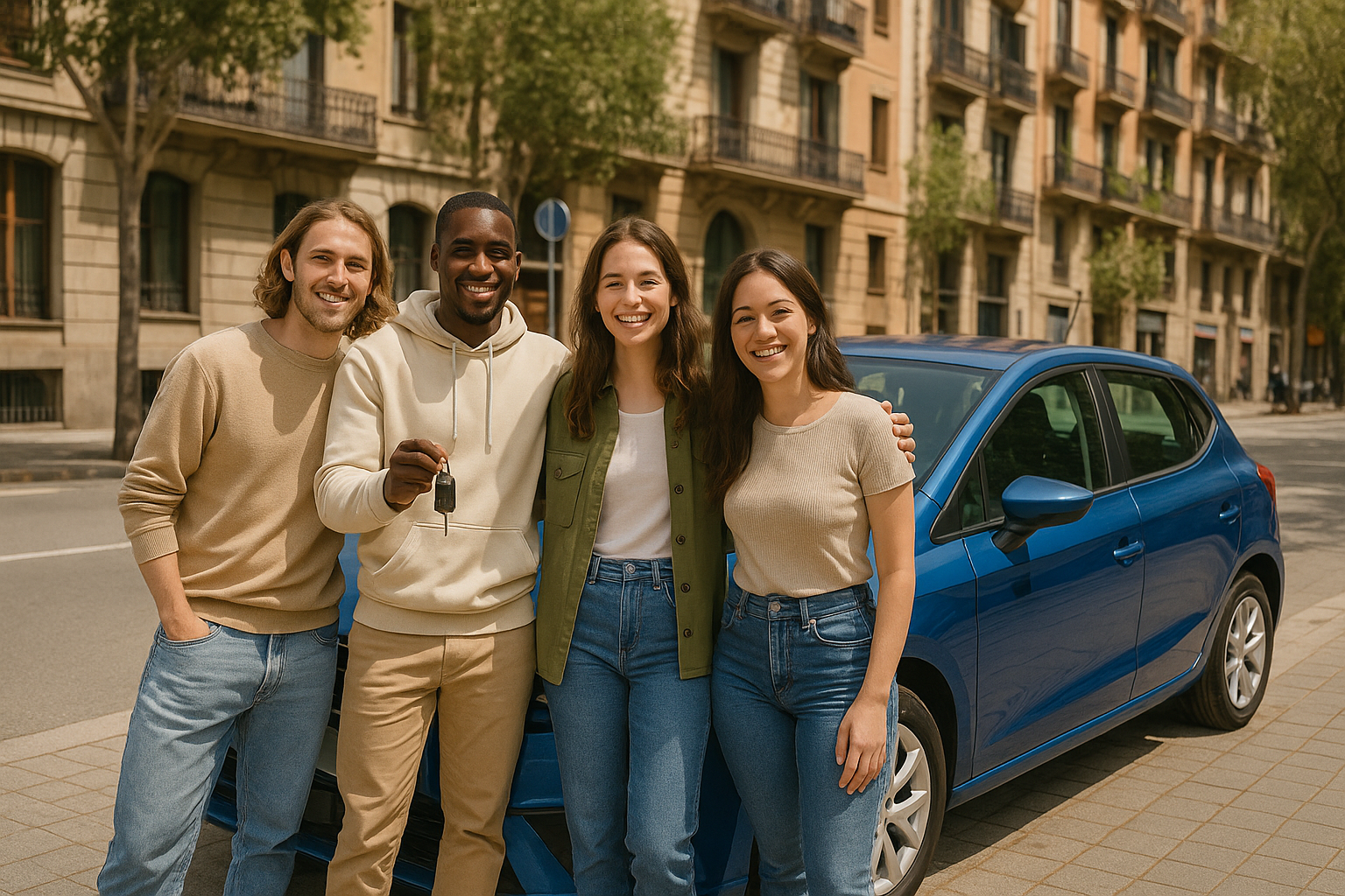 Jóvenes comprando coche de segunda mano fiable en Barcelona 2025