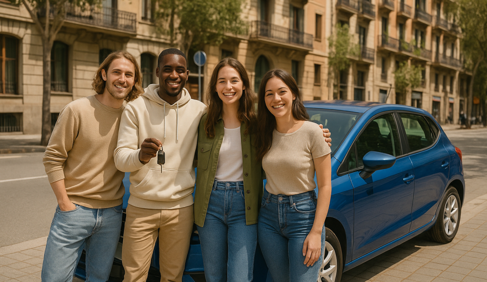 Jóvenes comprando coche de segunda mano fiable en Barcelona 2025
